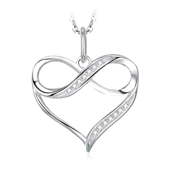 New Silver Sim. Diamond Infinity Heart Necklace - Picture 3 of 4